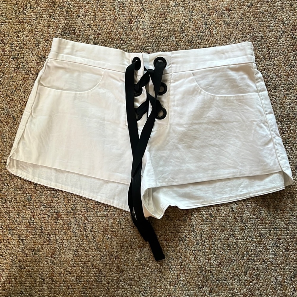 Zara White & Black Lace Up Shorts